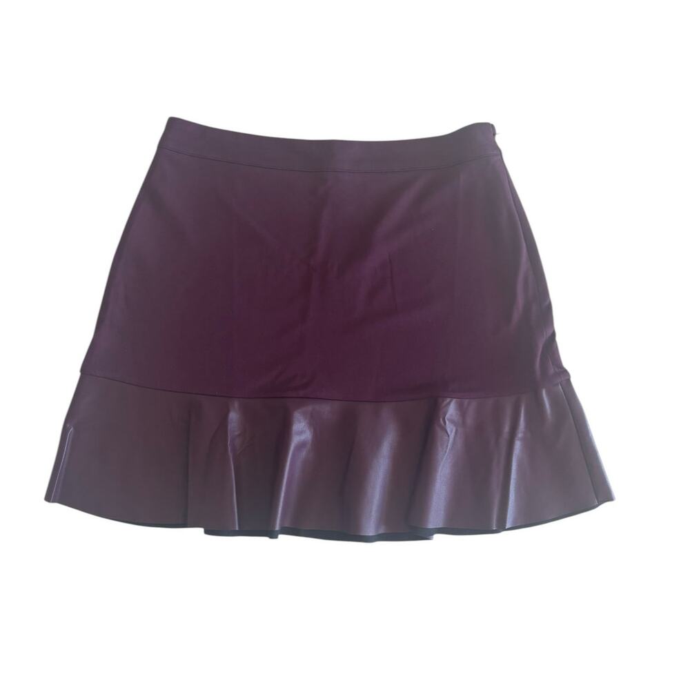 MICHAEL MICHAEL KORS BURGUNDY VEGAN FAUX LEATHER PONTE KNIT SKIRT NWT LARGE